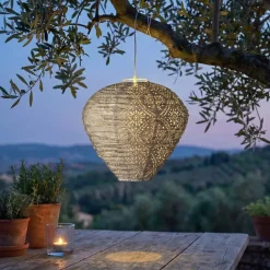 Lampada solare da giardino sospesa (H28 cm) Lanterna traforata Marrone chiaro