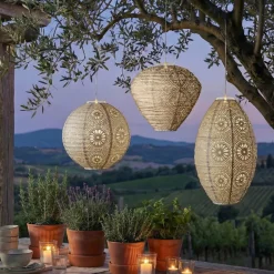 Lampada solare da giardino sospesa (H28 cm) Lanterna traforata Marrone chiaro