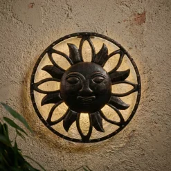 Lampada solare da parete in metallo (D37 cm) Dio Sole Bronzo patinato e bianco caldo