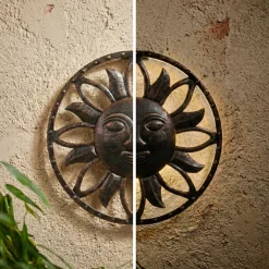 Lampada solare da parete in metallo (D37 cm) Dio Sole Bronzo patinato e bianco caldo