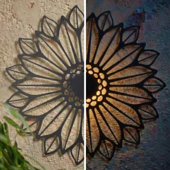 Lampada solare da parete in metallo (D37 cm) Girasole Nero e bianco caldo