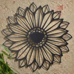 Lampada solare da parete in metallo (D37 cm) Girasole Nero e bianco caldo