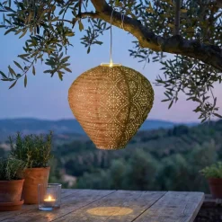 Lanterna solare da giardino sospesa (H28 cm) traforata Marrone