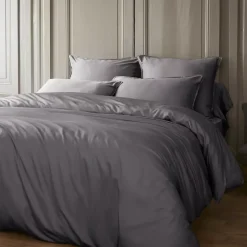 Lenzuola con angoli in raso di bambù (160 x 200 cm) Sienna Grigio granito