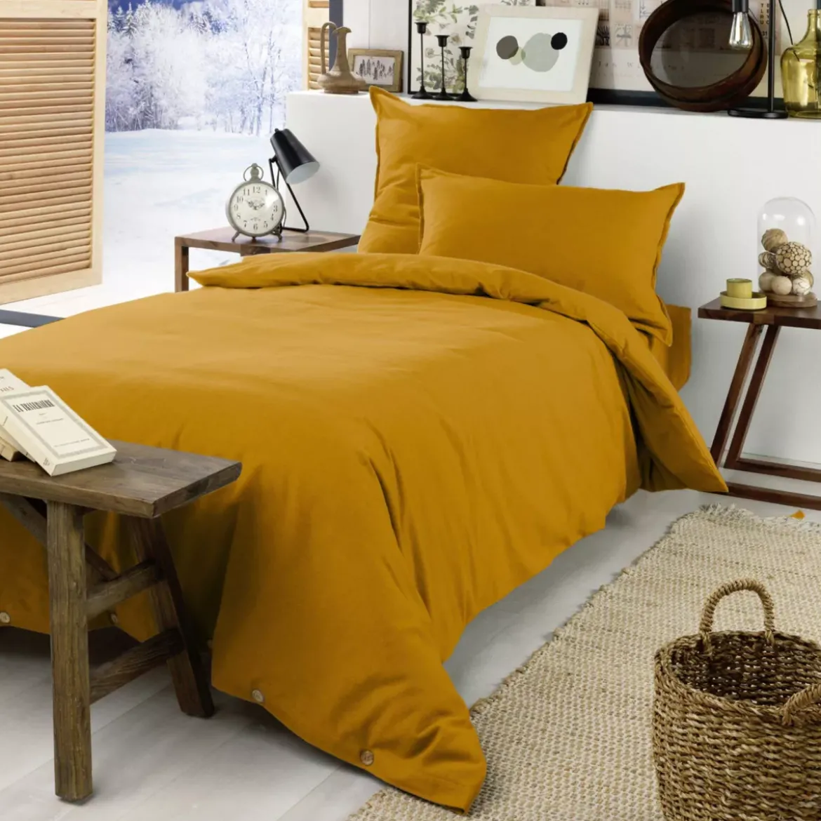 Lenzuolo con angoli flanella di cotone (90 x 190 cm) Nina Giallo ocra
