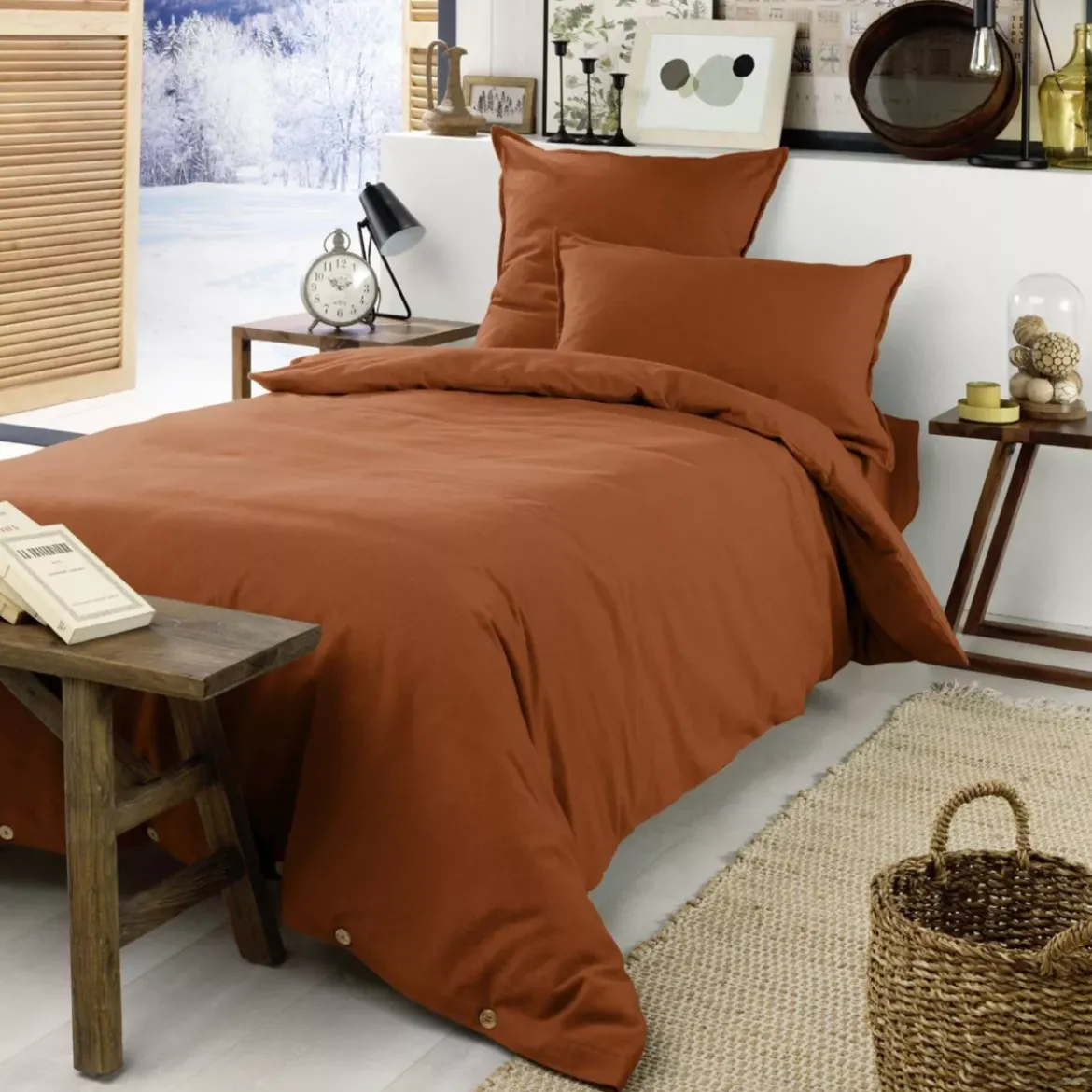 Lenzuolo con angoli flanella di cotone (90 x 200 cm) Nina Terracotta