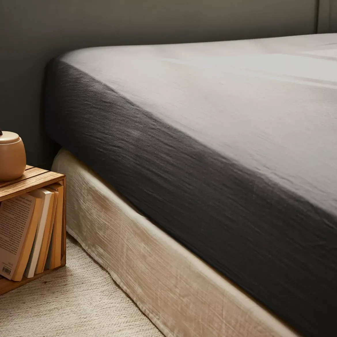 Lenzuolo con angoli garza di cotone (90 x 190 cm) Gaïa Grigio granito