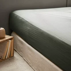 Lenzuolo con angoli garza di cotone (200 cm) Gaïa Verde rosmarino