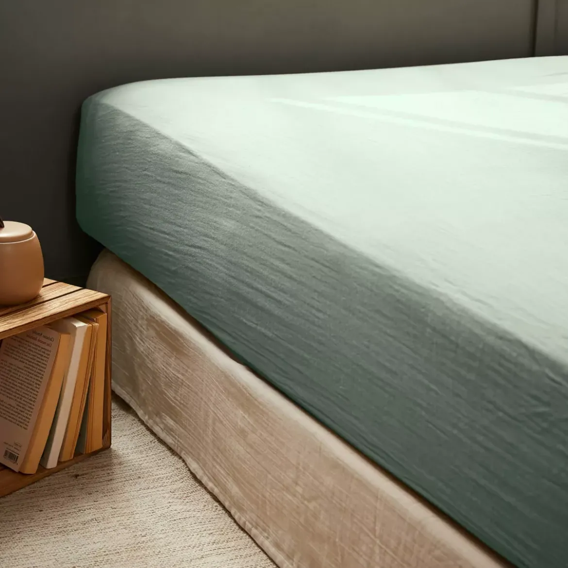 Lenzuolo con angoli garza di cotone (140 x 190 cm) Gaïa Verde eucalipto