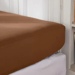 Lenzuolo con angoli in percalle di cotone (90 x 200 cm) Cali Marrone cioccolato