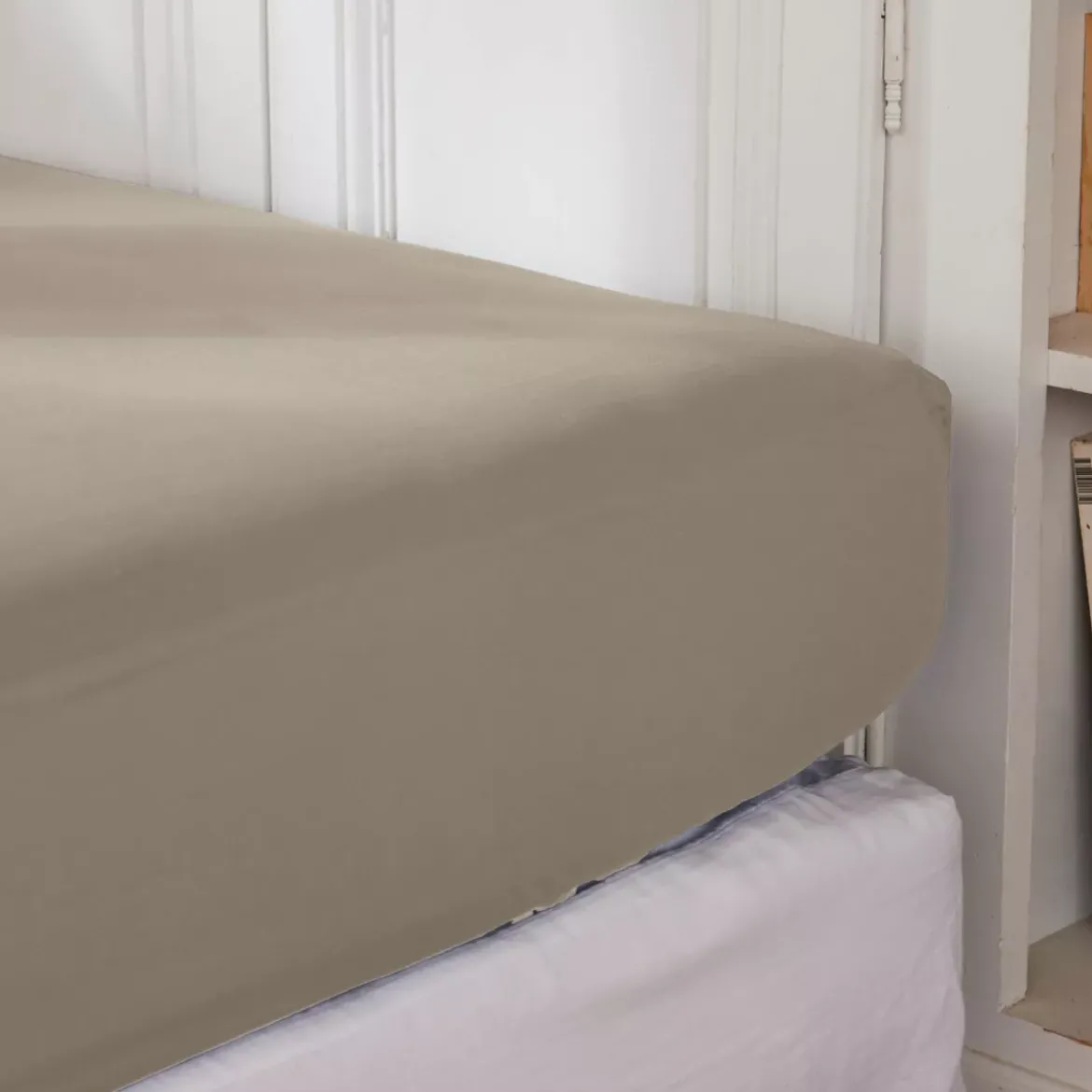 Lenzuolo con angoli in percalle di cotone (140 x 190 cm) Cali Tortora