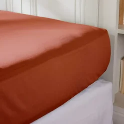 Lenzuolo con angoli percalle di cotone (180 cm) Cali Terracotta