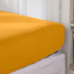Lenzuolo con angoli percalle di cotone (180 cm) Cali Giallo senape