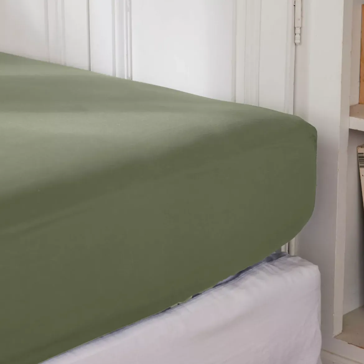 Lenzuolo con angoli percalle di cotone (90 cm) Cali Verde rosmarino