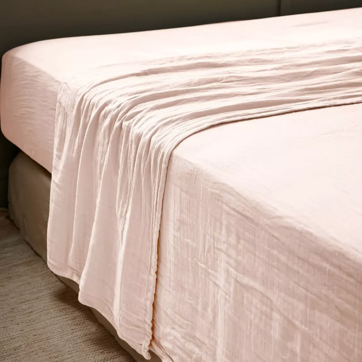 Lenzuolo sopra garza di cotone (270 x 300 cm) Gaïa Rosa cipria
