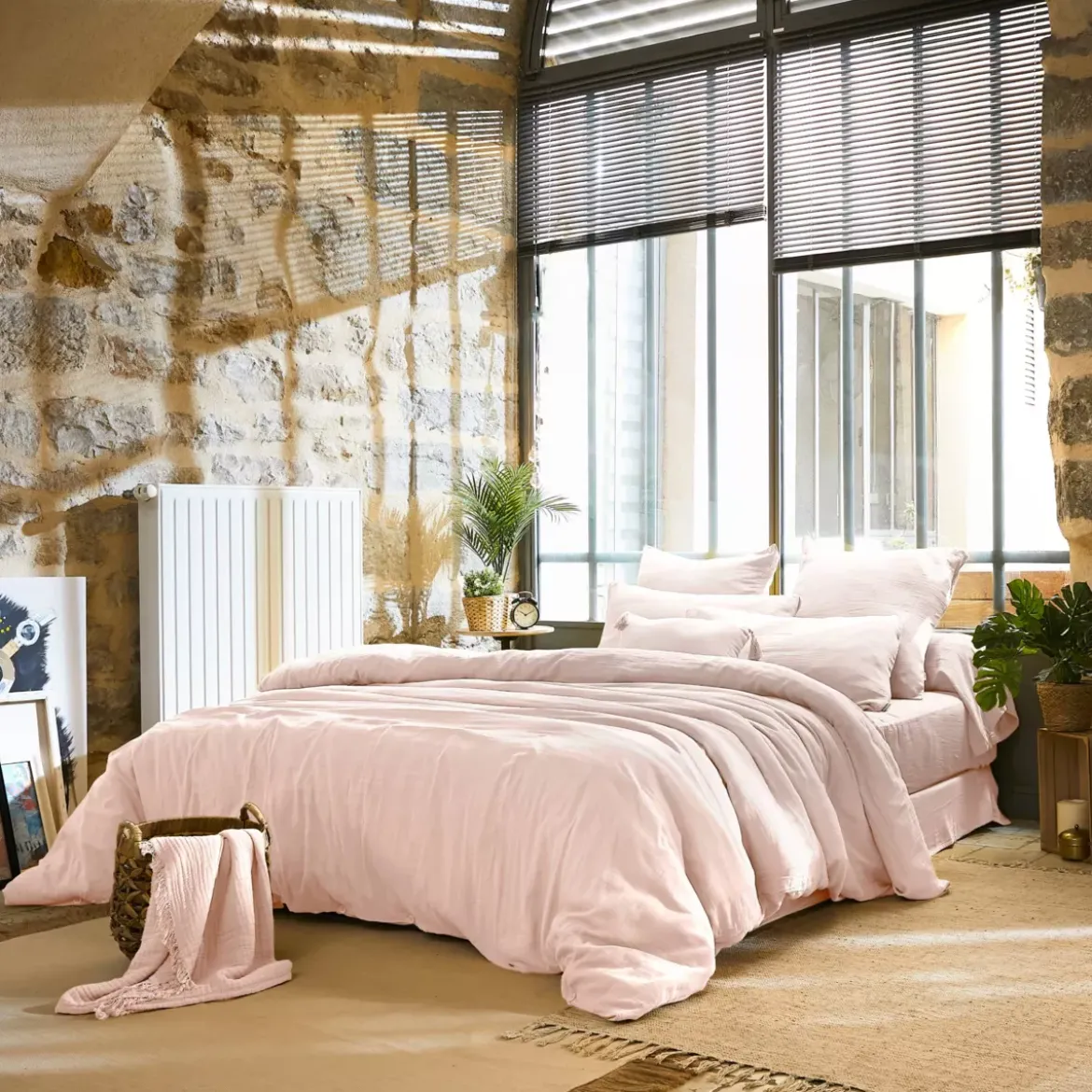 Lenzuolo sopra garza di cotone (270 x 300 cm) Gaïa Rosa cipria