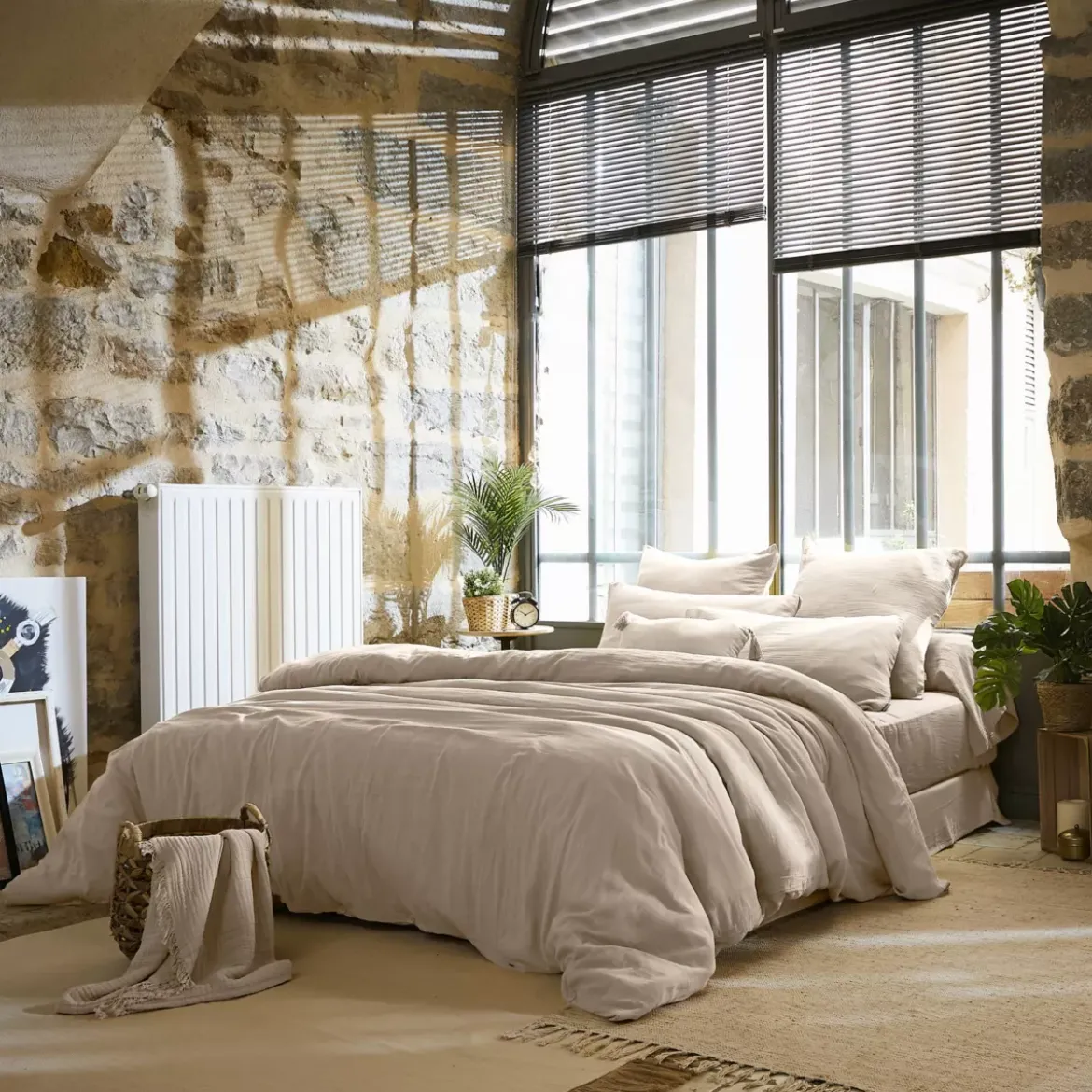 Lenzuolo sopra garza di cotone (240 x 300 cm) Gaïa Beige pampa