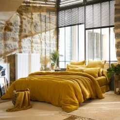 Lenzuolo sopra garza di cotone (270 x 300 cm) Gaïa Giallo zafferano