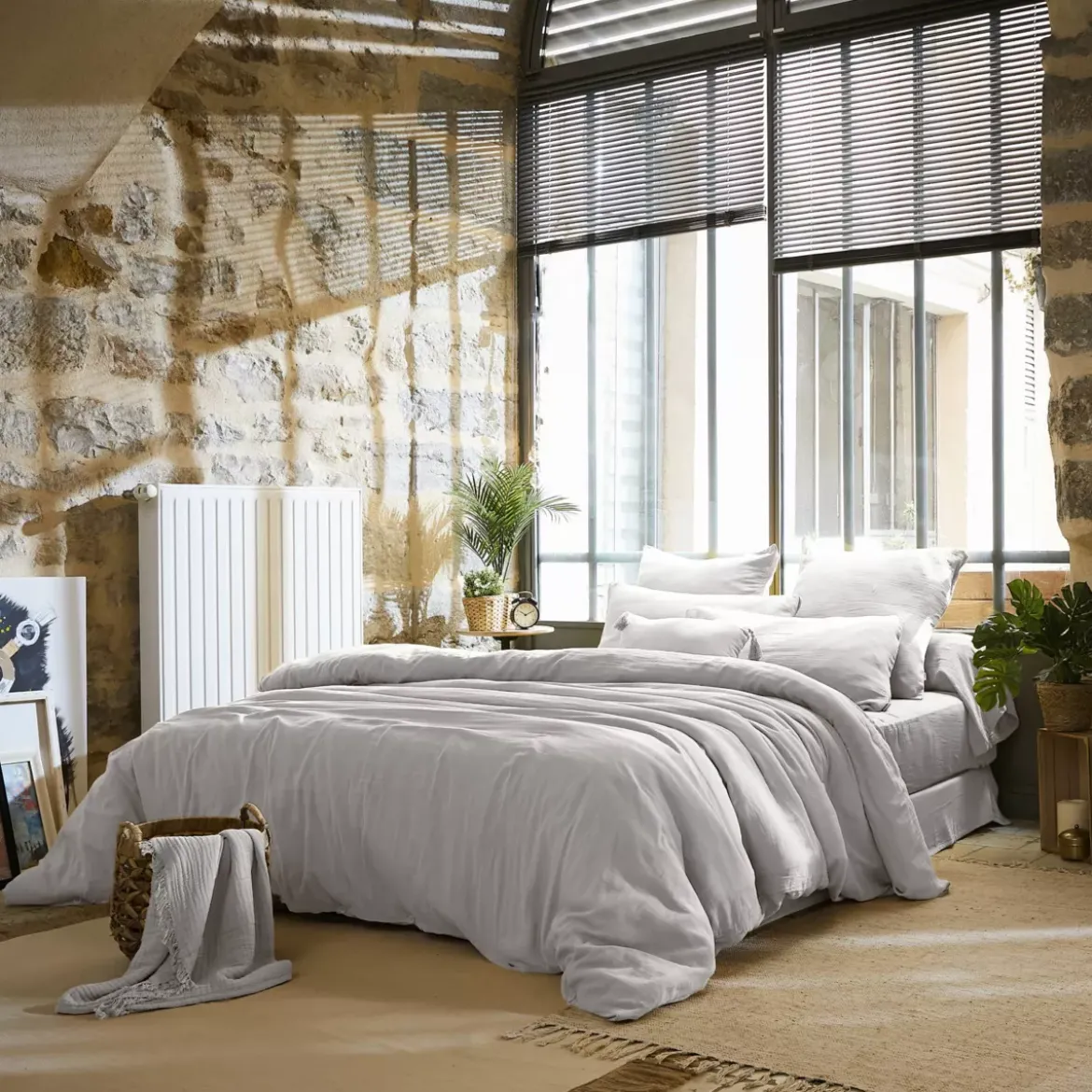 Lenzuolo sopra garza di cotone (270 x 300 cm) Gaïa Grigio nuvola