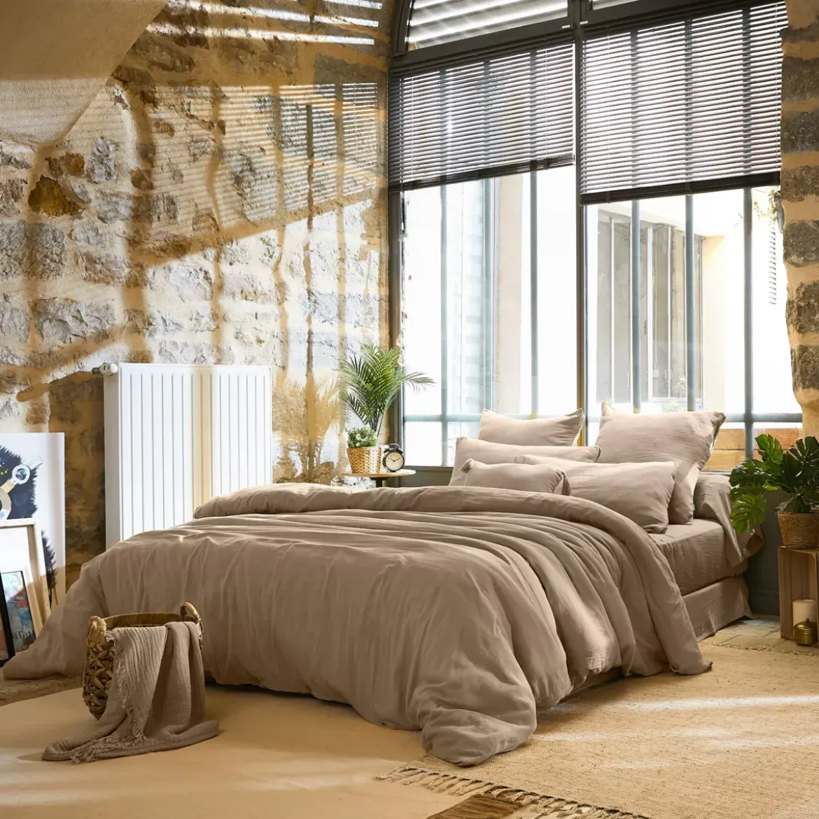 Lenzuolo sopra garza di cotone (240 x 300 cm) Gaïa Marrone corda