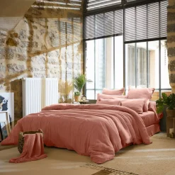 Lenzuolo sopra garza di cotone (270 x 300 cm) Gaïa Rosa pesca