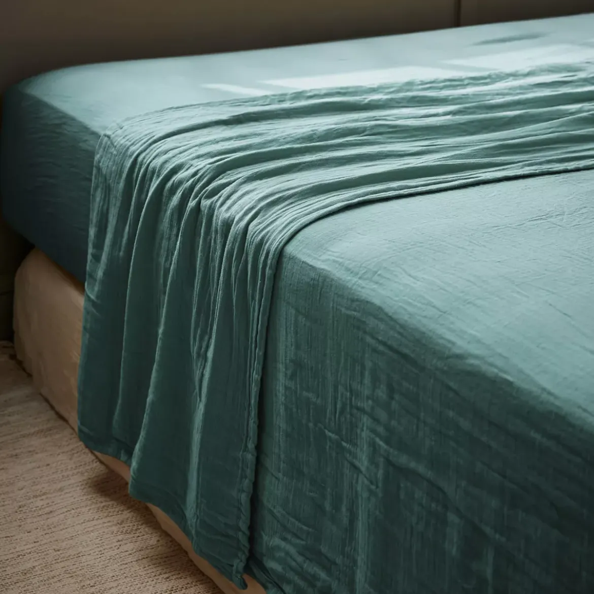 Lenzuolo sopra garza di cotone (240 x 300 cm) Gaïa Blu ottanio