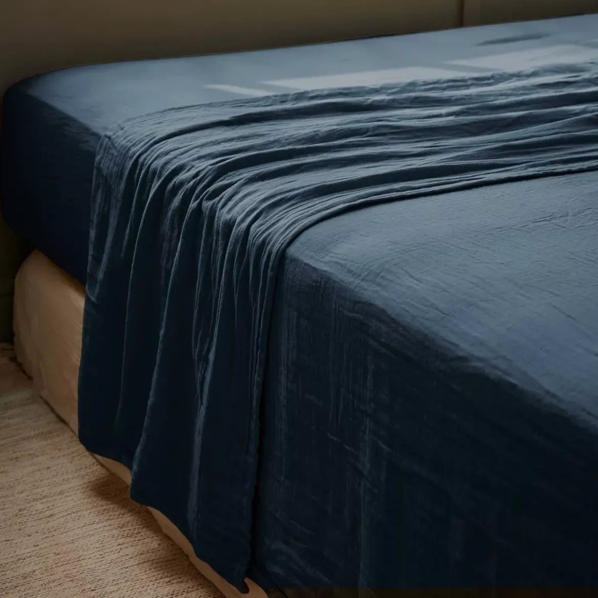 Lenzuolo sopra garza di cotone (240 x 300 cm) Gaïa Blu notte