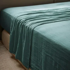 Lenzuolo sopra garza di cotone (270 x 300 cm) Gaïa Blu ottanio