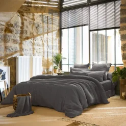 Lenzuolo sopra garza di cotone (270 x 300 cm) Gaïa Grigio granito