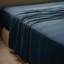 Lenzuolo sopra garza di cotone (270 x 300 cm) Gaïa Blu notte