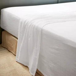 Lenzuolo sopra garza di cotone (270 x 300 cm) Gaïa Bianco chantilly