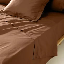 Lenzuolo sopra percalle di cotone (180 x 290 cm) Cali Marrone cioccolato