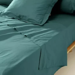 Lenzuolo sopra percalle di cotone (180 x 290 cm) Cali Blu ottanio