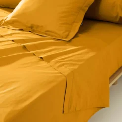 Lenzuolo sopra percalle di cotone (270 x 300 cm) Cali Giallo senape