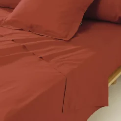 Lenzuolo sopra percalle di cotone (180 x 290 cm) Cali Terracotta