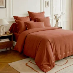 Lenzuolo sotto con angoli in percalle di cotone (90 x 200 cm) Diane Terracotta