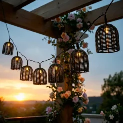 Luminaria solare in resina intrecciata Garden chic Nero 10 LED (2,70 m)