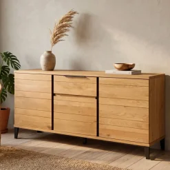 Madia 3 ante 1 cassetto in rovere massiccio (190 x 80 cm) Bristol Naturale