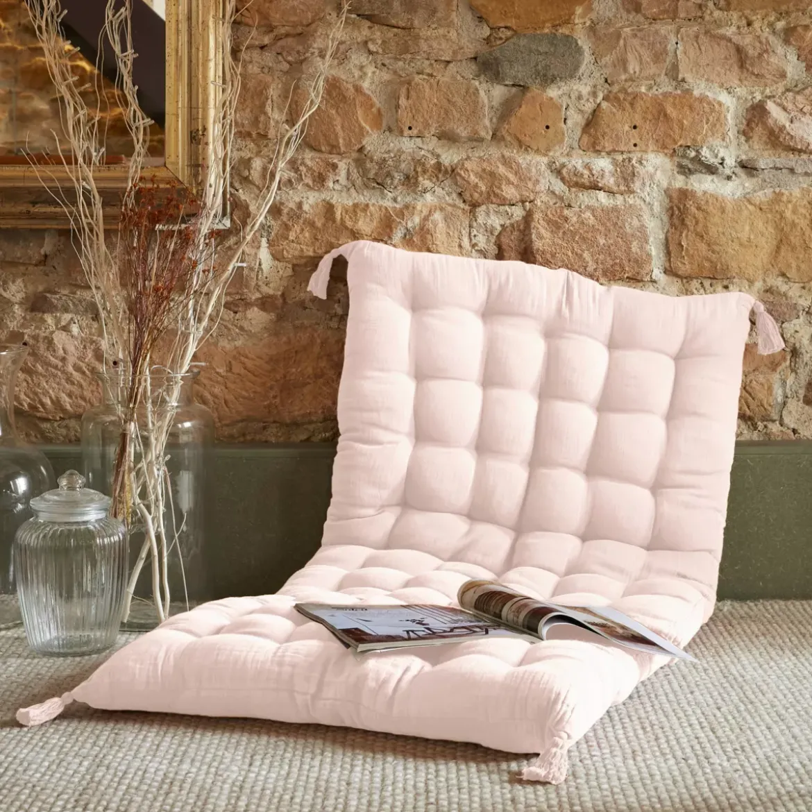 Materassino da pavimento garza di cotone (60 x 120 cm) Gaïa Rosa cipria