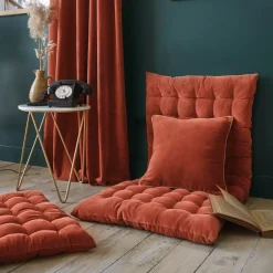 Materasso da pavimento iin velluto di cotone (60 x 120 cm) Victor Terracotta