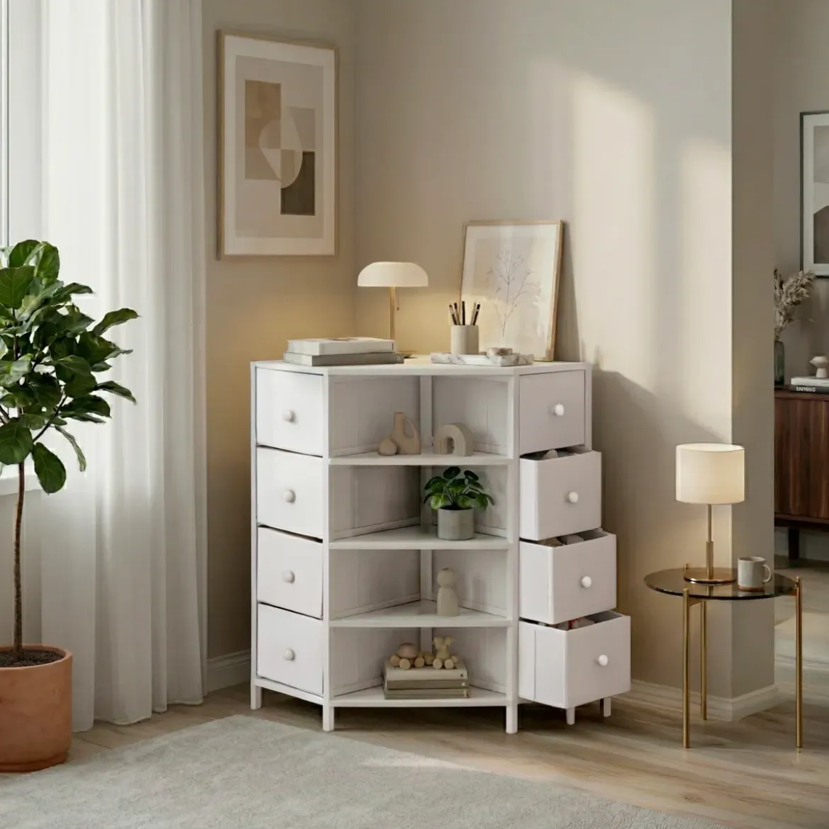Mobile angolare con 8 cassetti (50 x 75.5 cm) Ninoa Bianco