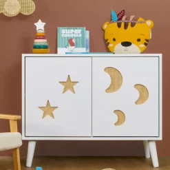 Mobile contenitore bambini legno 2 ante (H65 cm) Stars Bianco