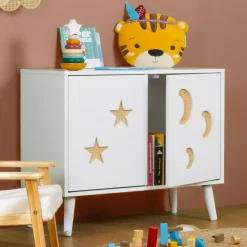 Mobile contenitore bambini legno 2 ante (H65 cm) Stars Bianco