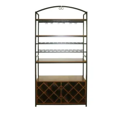 Mobile portabottiglie industriale 32 scomparti e portabicchieri (H180 cm) Marceau Marrone