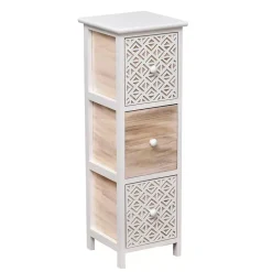 Mobiletto bagno 3 cassetti in legno di paulownia (77 x 25 cm) Stile Bohémien Bianco