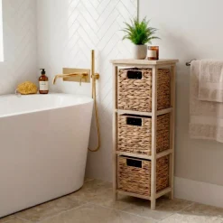Mobiletto bagno 3 cesti giunco (77 x 25 cm) Olia Naturale