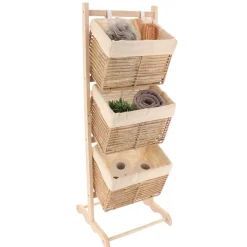Mobiletto con 3 cestini portaoggetti inclinati (H102 cm) Paulownia Beige