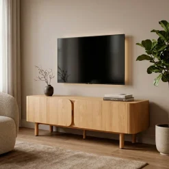 Mobile TV 4 ante in rovere massiccio (180 x 55 cm) Oakland Naturale