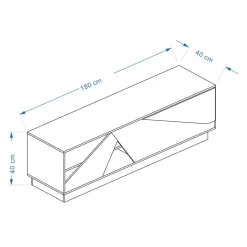 Mobile TV in legno design (L180 x 40 cm) Alabama Bianco, nero e naturale