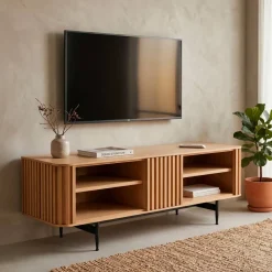 Mobile TV 4 nicchie in rovere massiccio (130 x 42 cm) Rytm Naturale